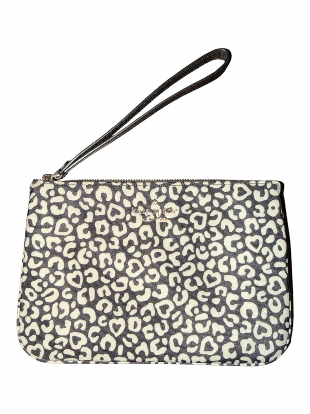 ⁠KATE SPADE Chelsea Leopard Heart Nylon Medium Wristlet Pouch KF326